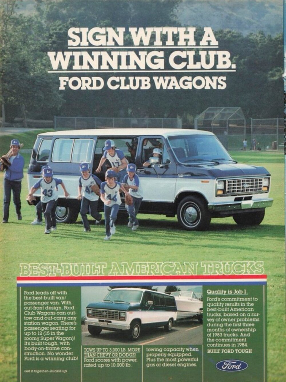 1983 Ford Club Wagon Vintage Print Ad Van Baseball Team Van Passenger Best Built